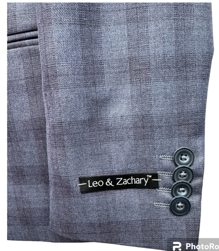 Leo & Zackary 2 Button Slim Fit  Windowpane Kids Suit -Light Blue