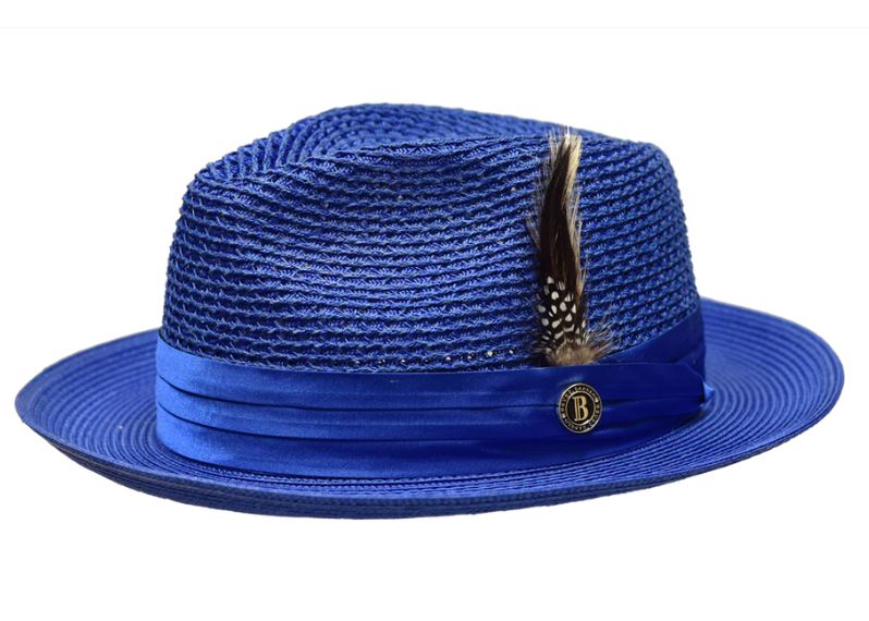 Bruno Capello Straw Braided Fedora Hat-Royal Blue