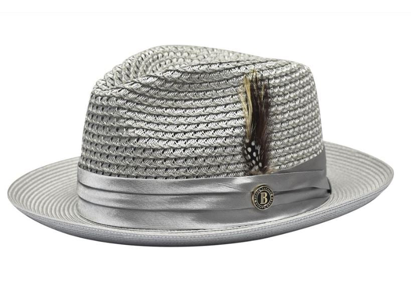 Bruno Capello Straw Braided Fedora Hat-Silver