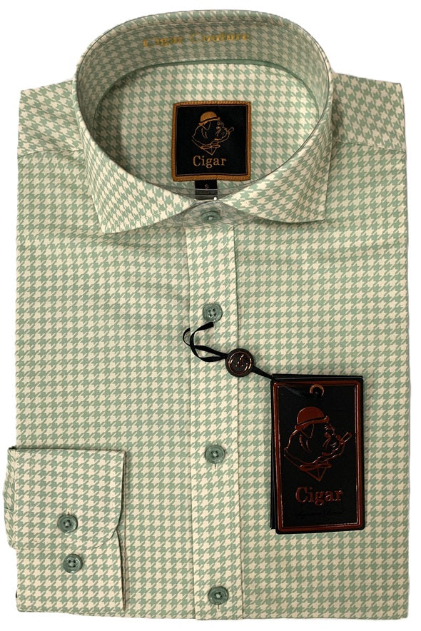 Cigar Fancy Long Sleeve Printed Button Down Shirts-Sage