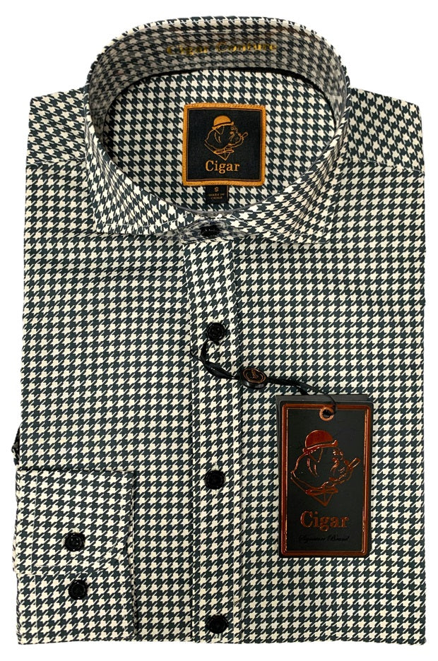 Cigar Fancy Long Sleeve Printed Button Down Shirts-Charcoal