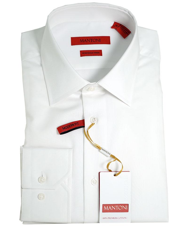 Mantoni Modern Fit Wrinkle Free 100%Cotton White Dress Shirt