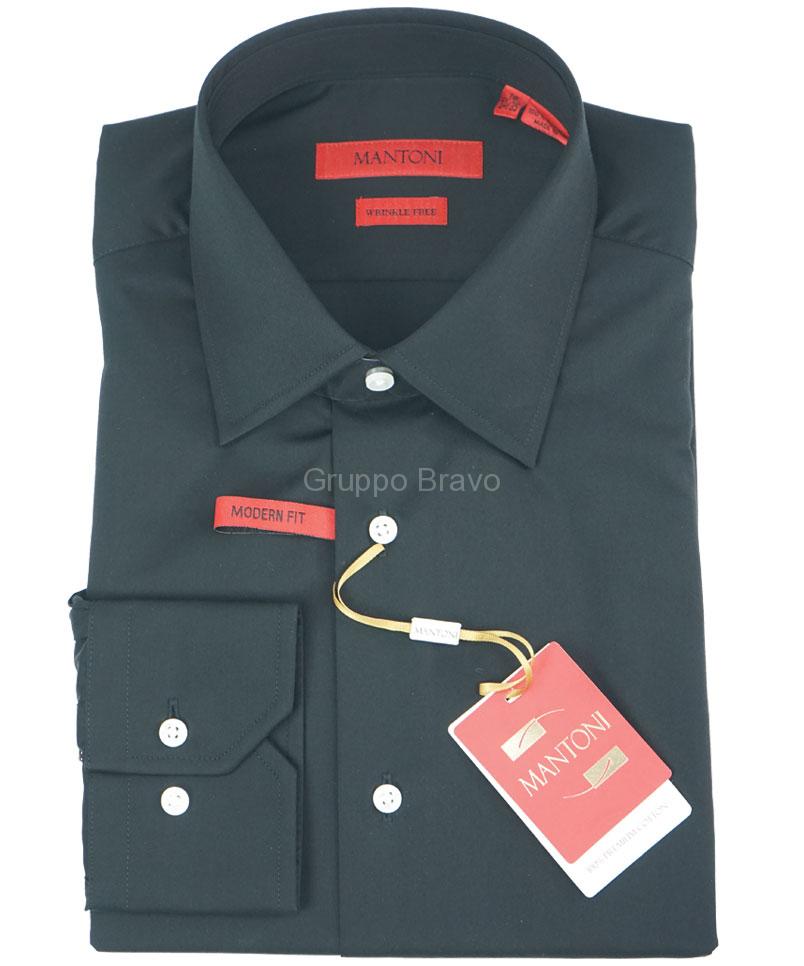 Mantoni Regular Fit Wrinkle Free Solid Dress SHIRT-Black - shirt | New York Man Suits