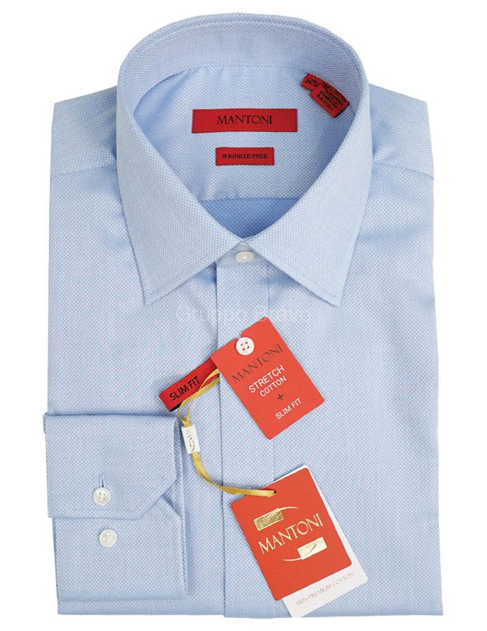 Mantoni Slim Fit Light Blue 100% Cotton Wrinkle Free Stretch Fabric Dress Shirt - shirt | New York Man Suits