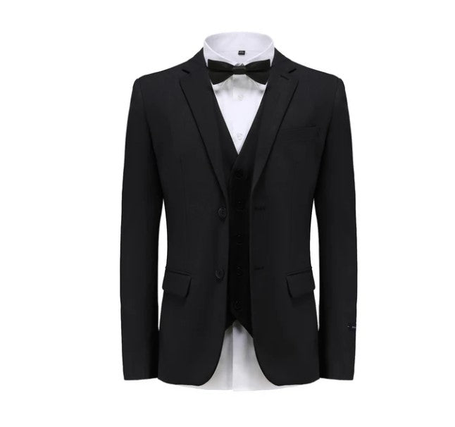 Euro Style Slim Cut Three-Piece Suit - Black