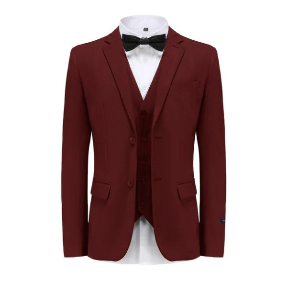 Euro Style Slim Cut Three-Piece Suit - Burgundy