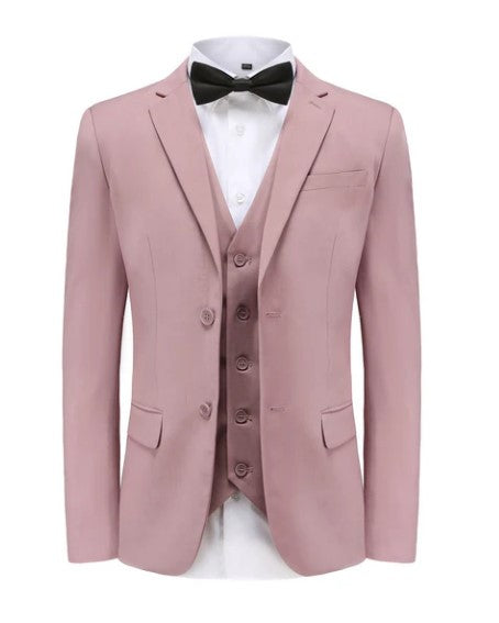 Euro Style Slim Cut Three-Piece Suit - Dusty Rose