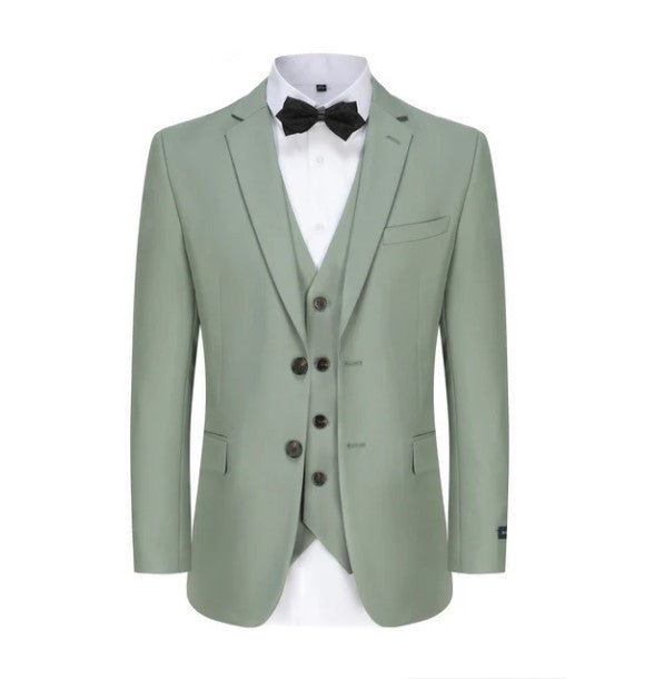 Euro Style Slim Cut Three-Piece Suit - Sage