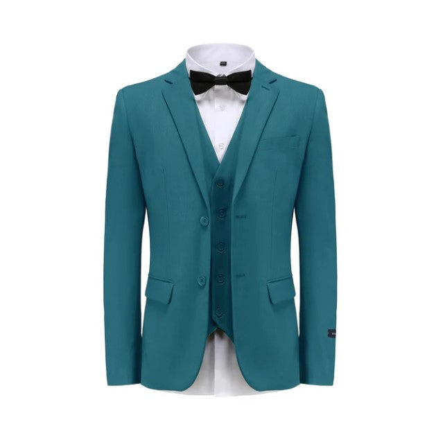 Euro Style Slim Cut Three-Piece Suit - Seagreen