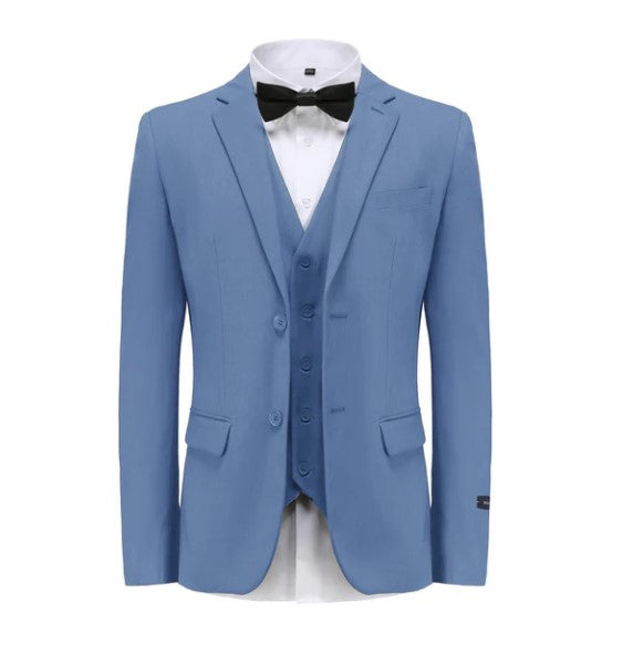 Euro Style Slim Cut Three-Piece Suit - Slate Blue