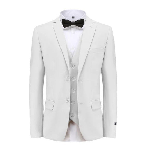 Euro Style Slim Cut Three-Piece Suit - White