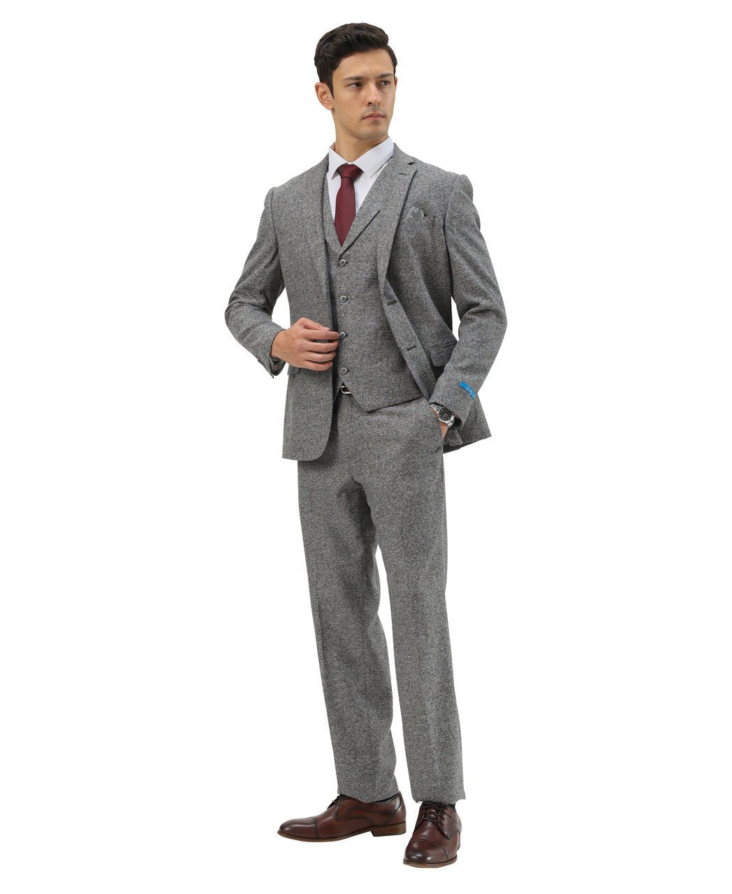 "Hybrid Fit" 3-Piece Tweed Suit with Notch Lapel by Sean Alexander - Grey - suit | New York Man Suits