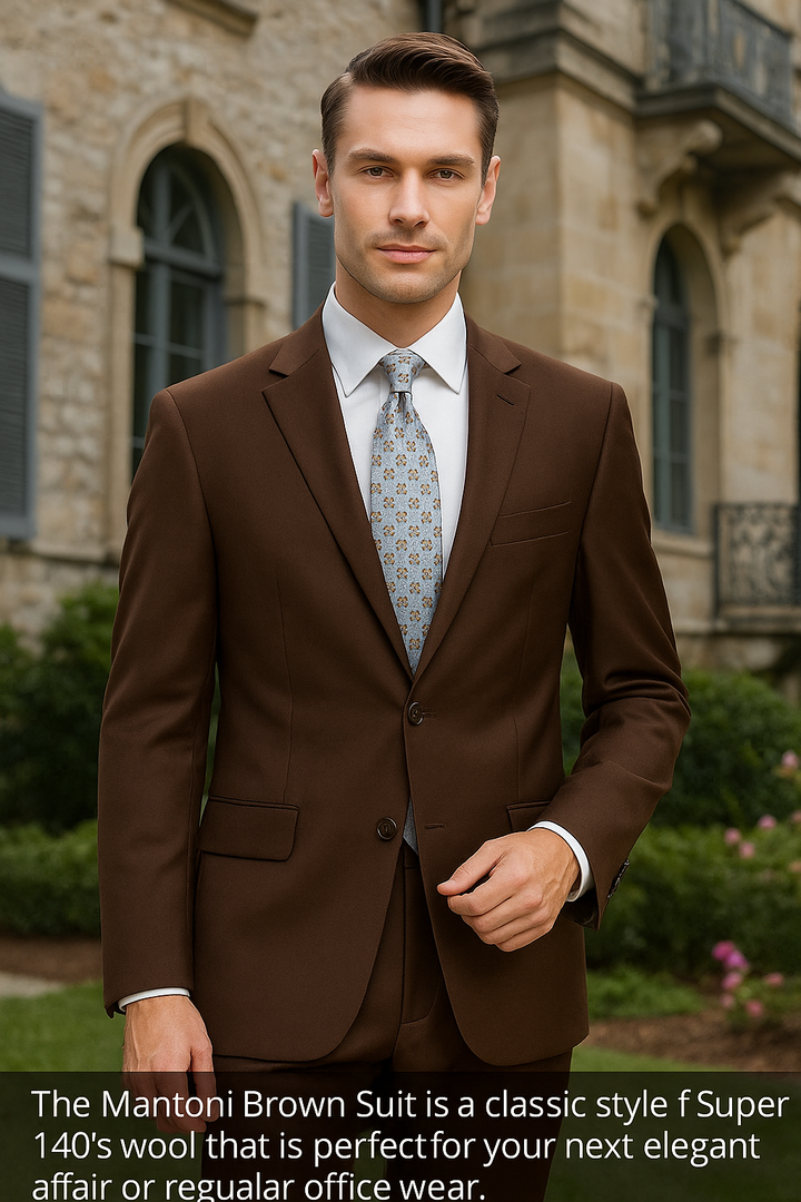 Mantoni 2 Button Modern Fit Wool Suit-9-Brown