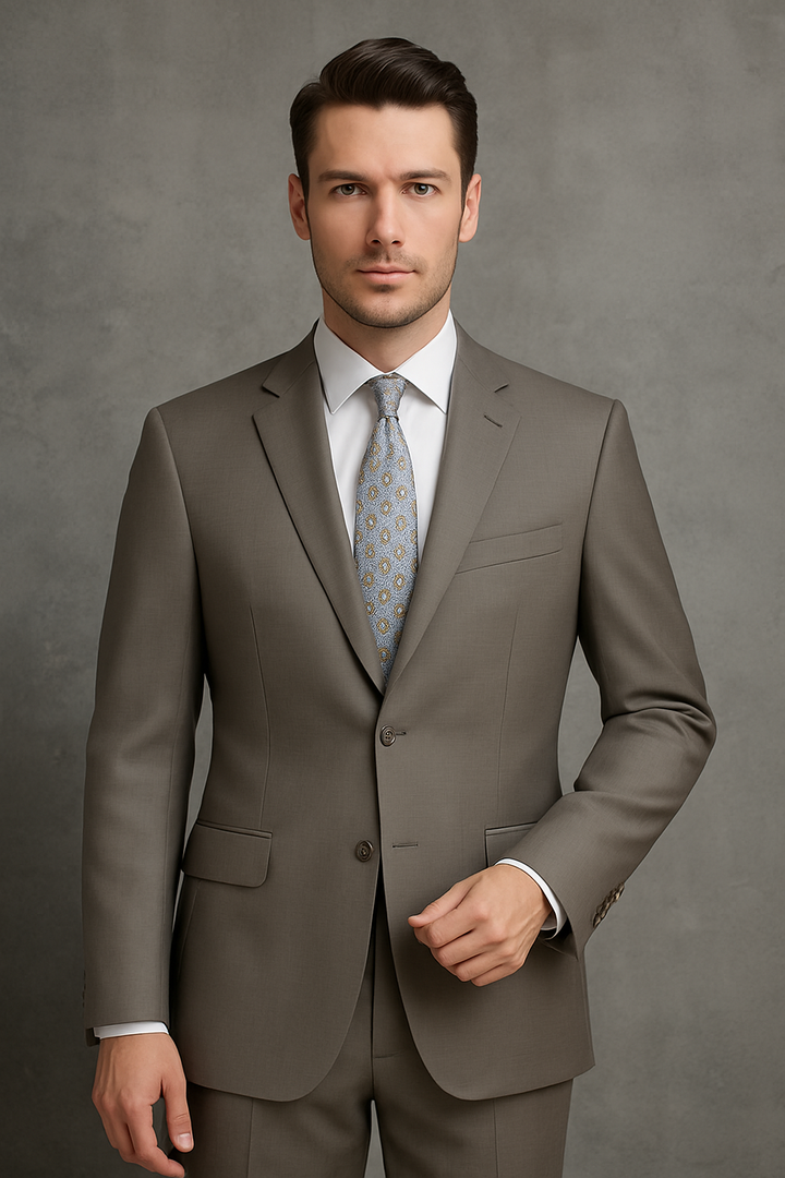 Mantoni 2 Button Slim Fit  Wool Suit-Taupe