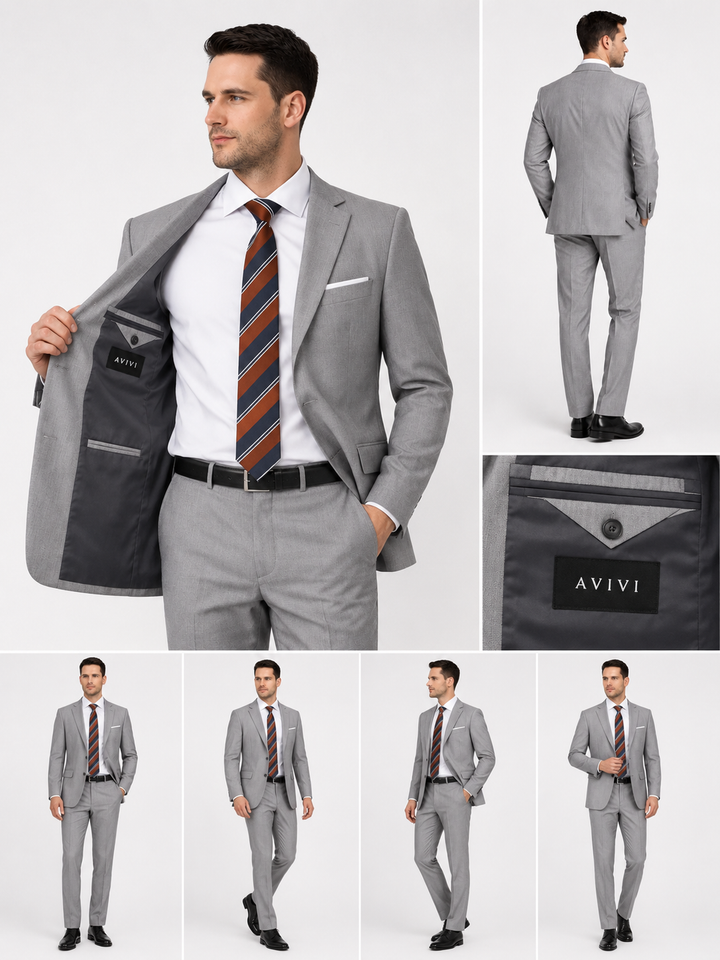 Avivi Collection Light Grey SlimFit Wool Suit