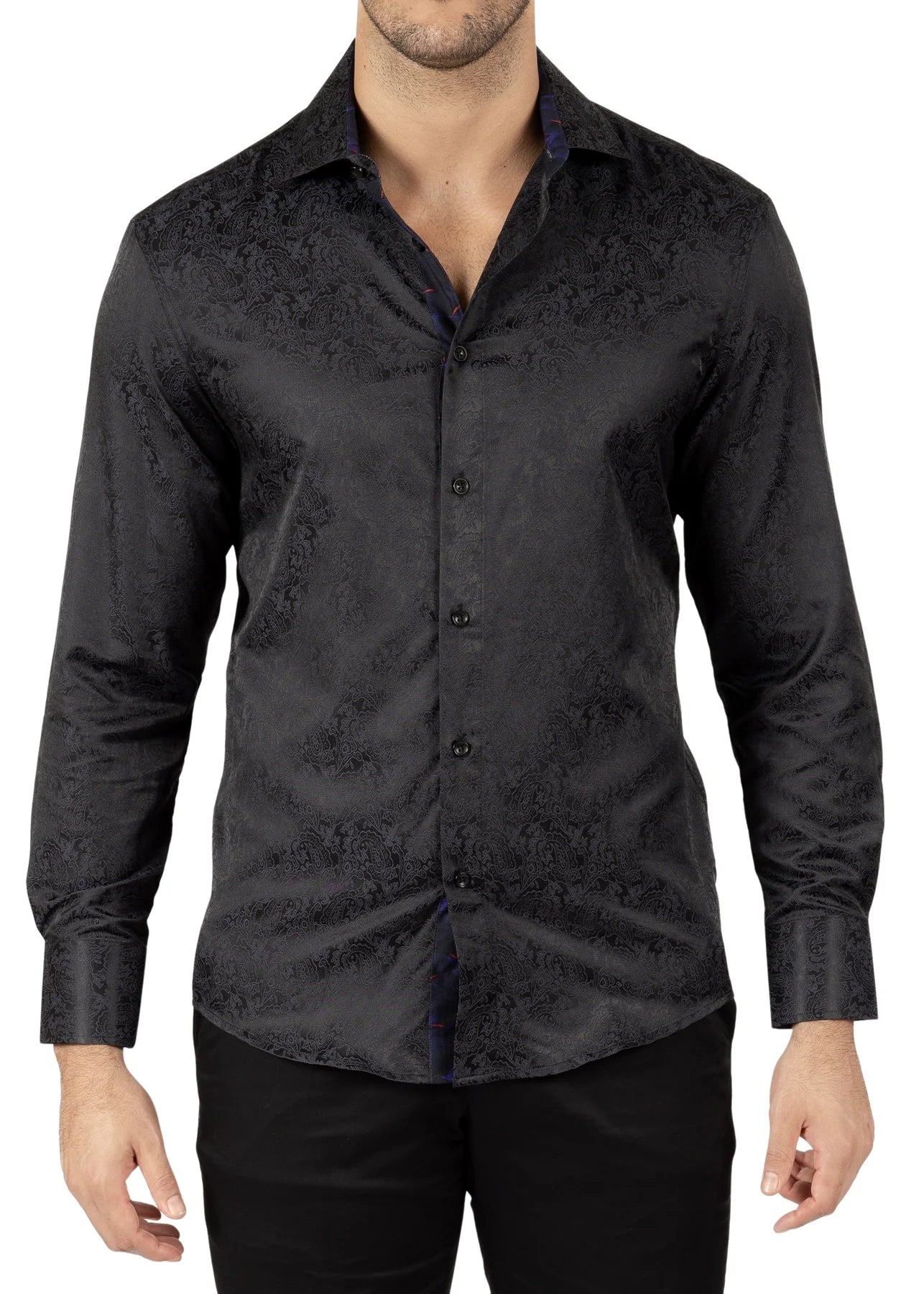 BeSpoke Fancy Print Long Sleeve Shirt - Black - shirt - view 2 | New York Man Suits