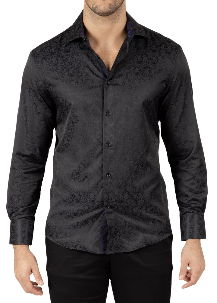 BeSpoke Fancy Print Long Sleeve Shirt - Black