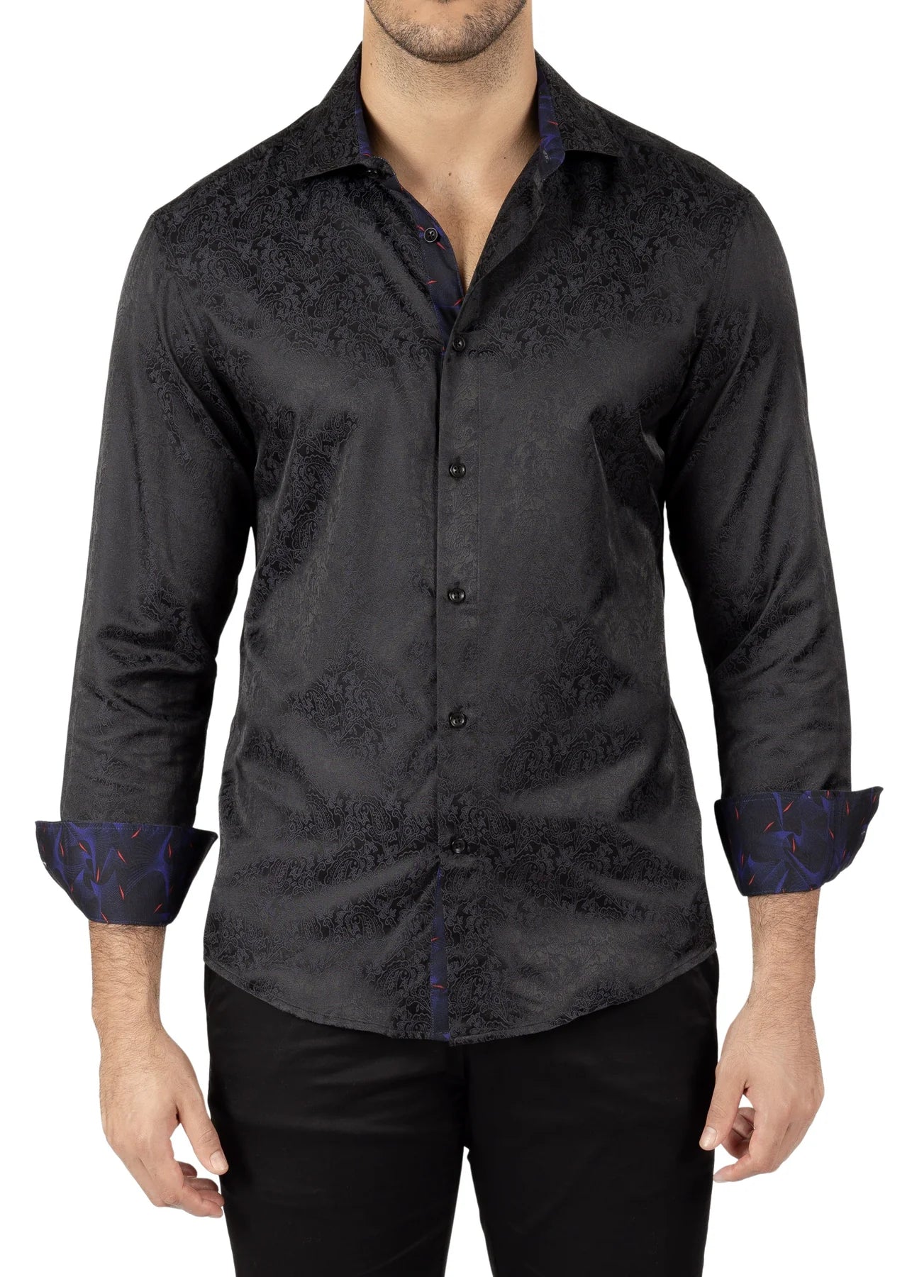 BeSpoke Fancy Print Long Sleeve Shirt - Black - shirt | New York Man Suits