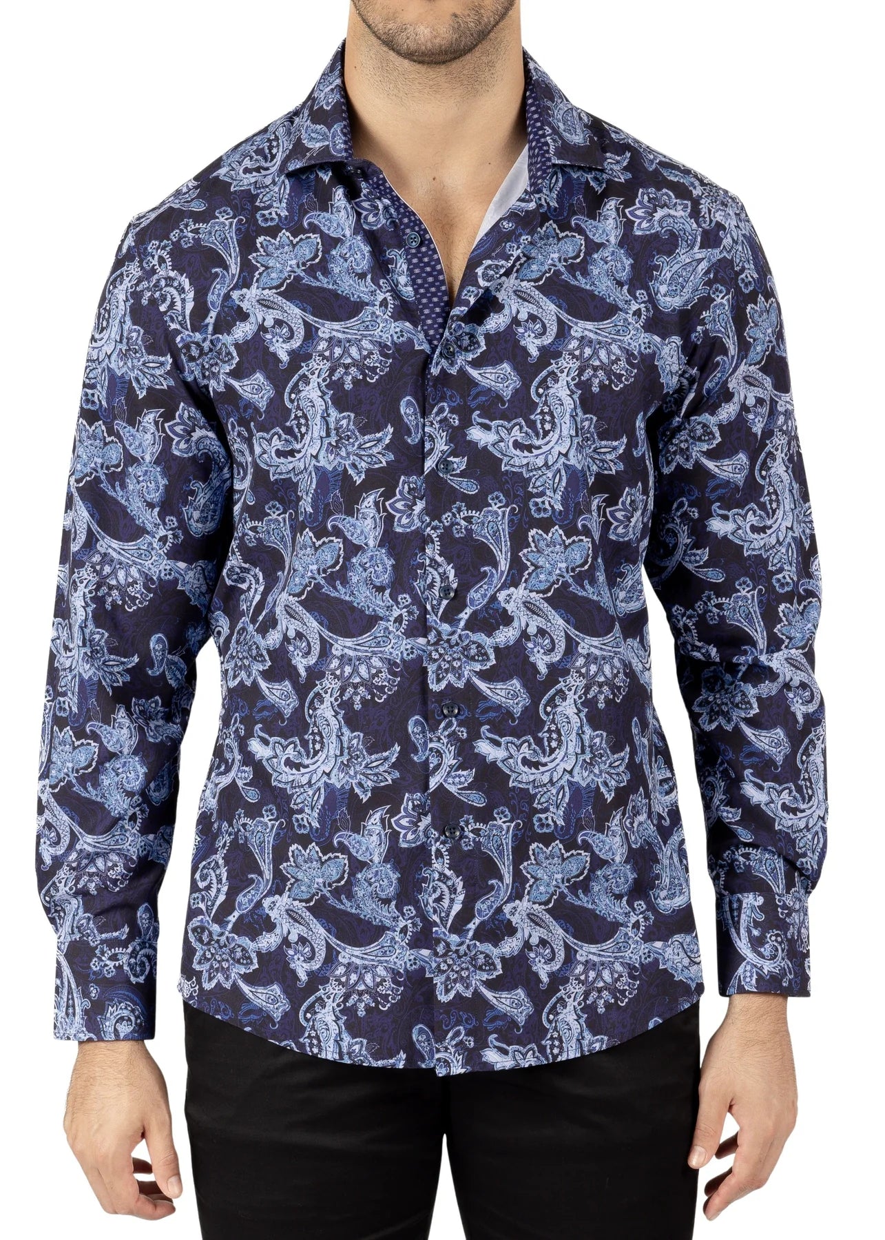 BeSpoke Paisley Fancy Long Sleeve Shirt - Navy Paisley - shirt | New York Man Suits