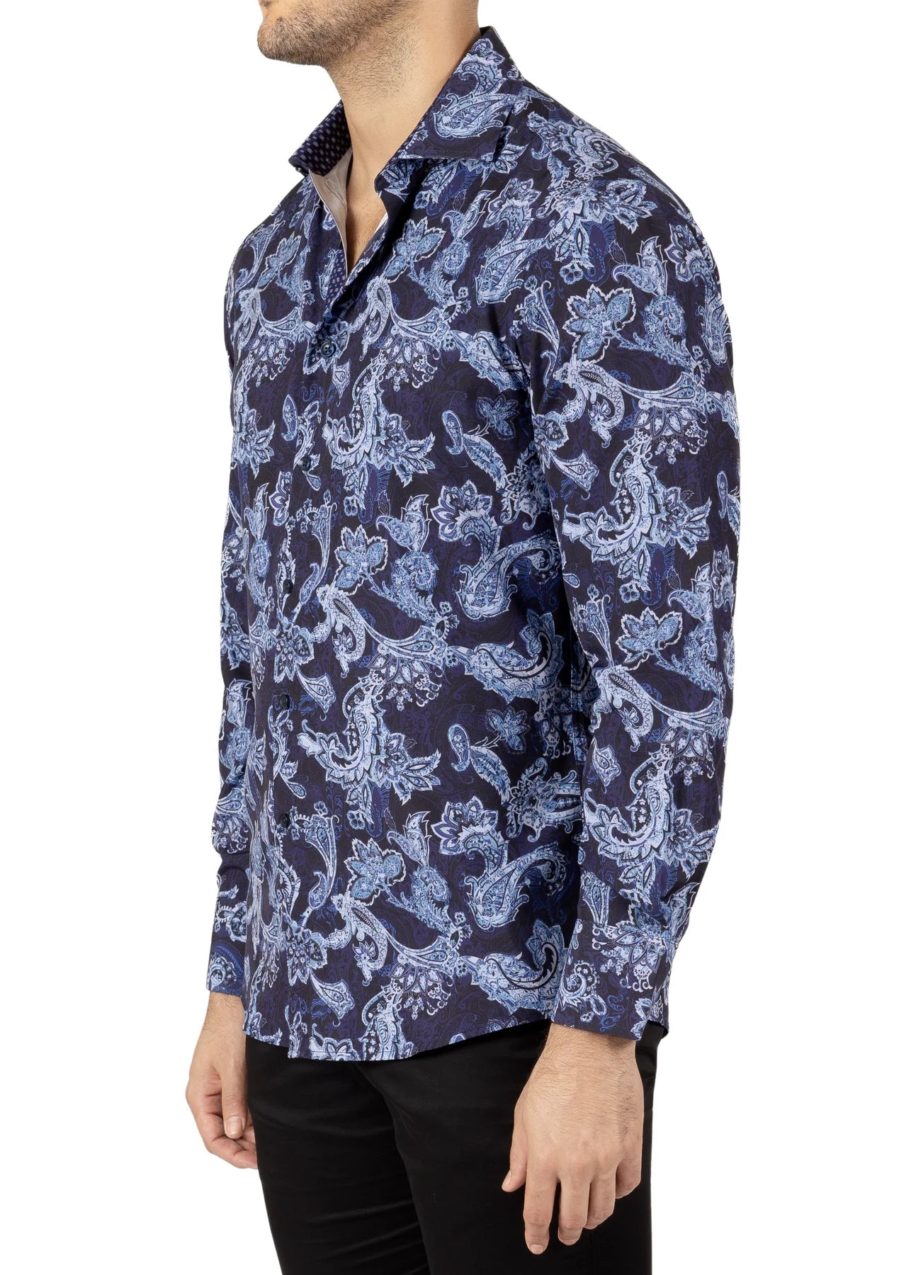BeSpoke Paisley Fancy Long Sleeve Shirt - Navy Paisley - shirt - view 2 | New York Man Suits