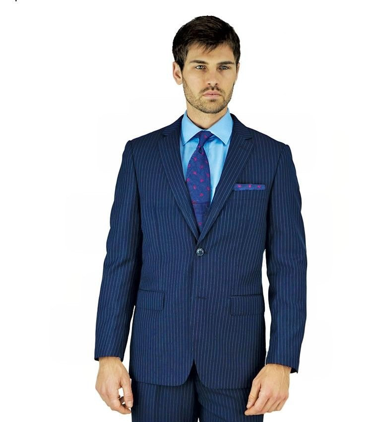 New York Man Italian Designer Navy Stripe 2 Piece Suit - suit - view 2 | New York Man Suits