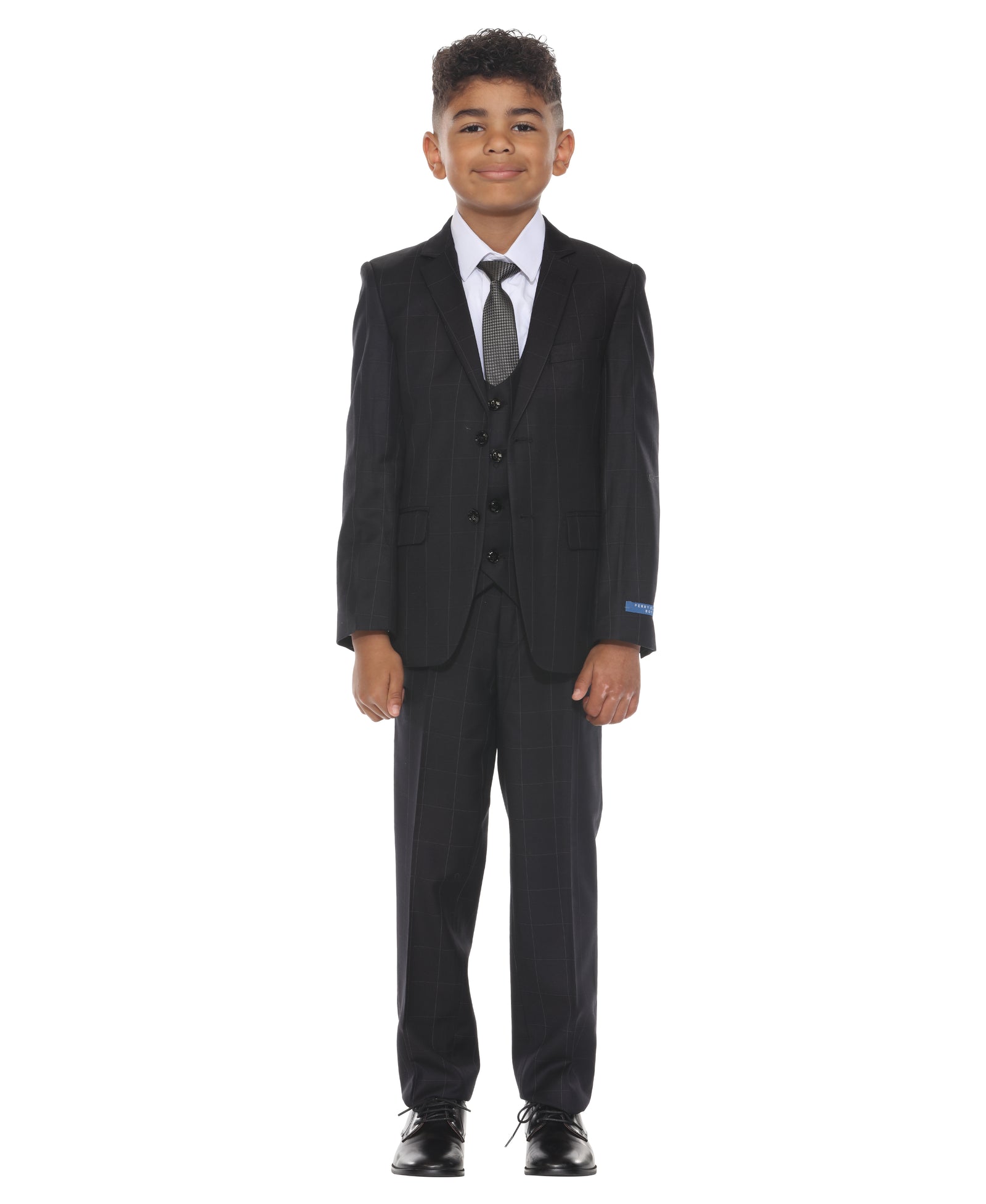 Perry Ellis Boy's 5pc Windowpane Suit - suit in Black | New York Man Suits