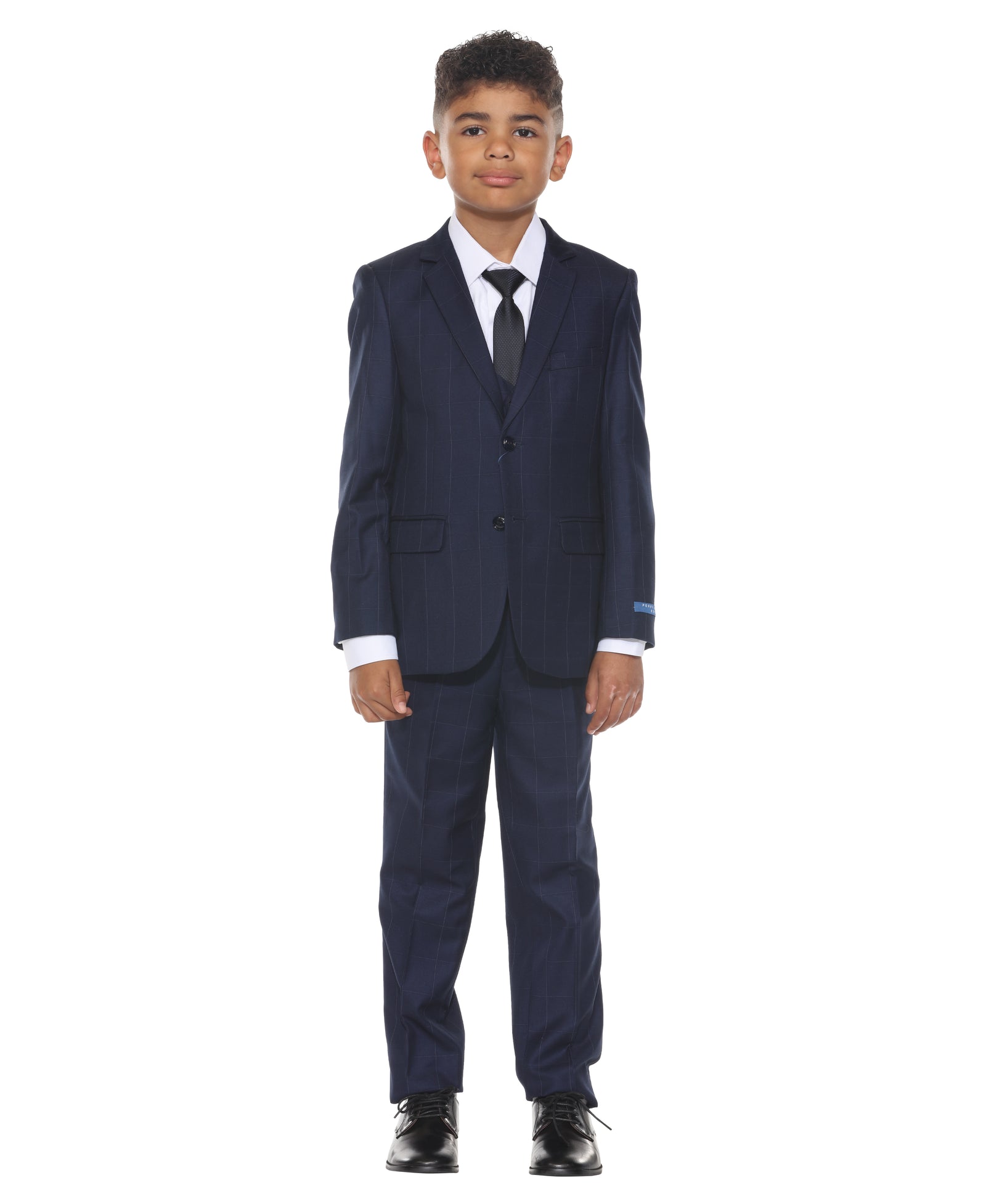 Perry Ellis Boy's 5pc Windowpane Suit - suit in Blue | New York Man Suits