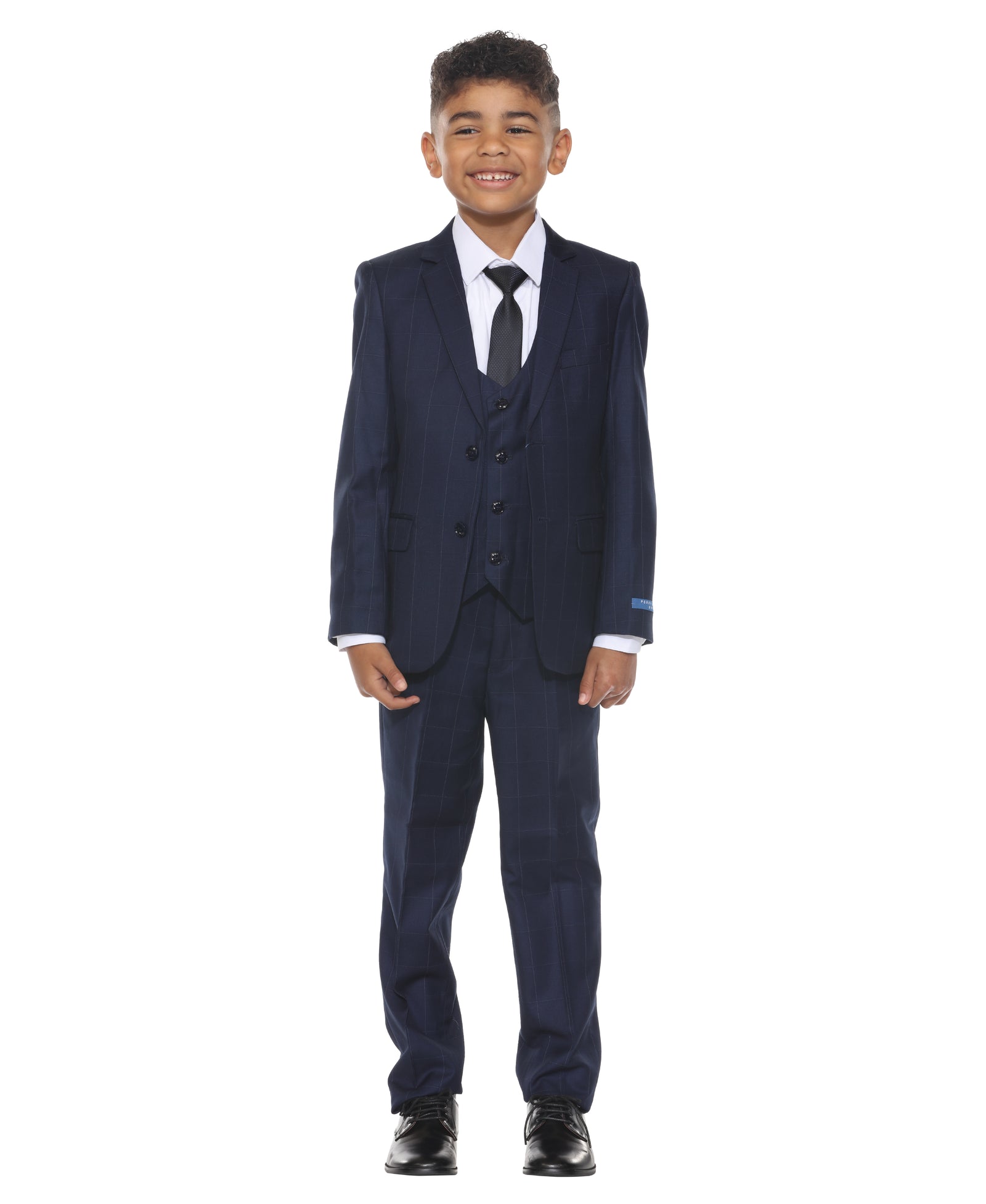 Perry Ellis Boy's 5pc Windowpane Suit - suit in Blue - view 2 | New York Man Suits