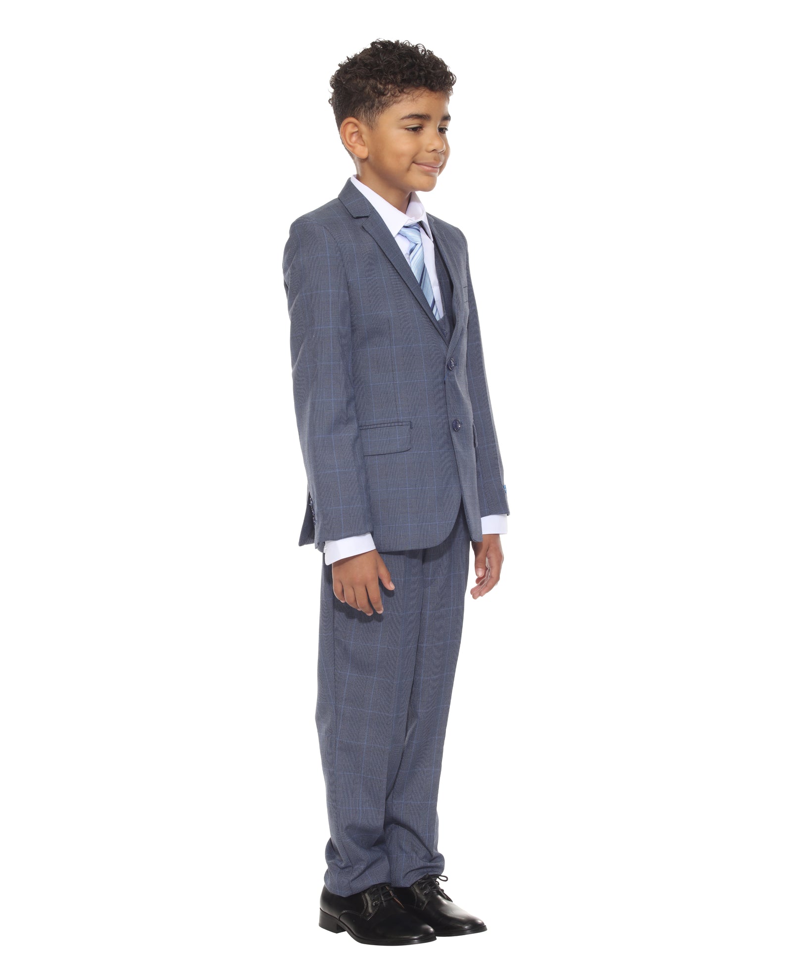 Perry Ellis Boy's 5pc Glenplaid Suit - suit in Blue - view 2 | New York Man Suits