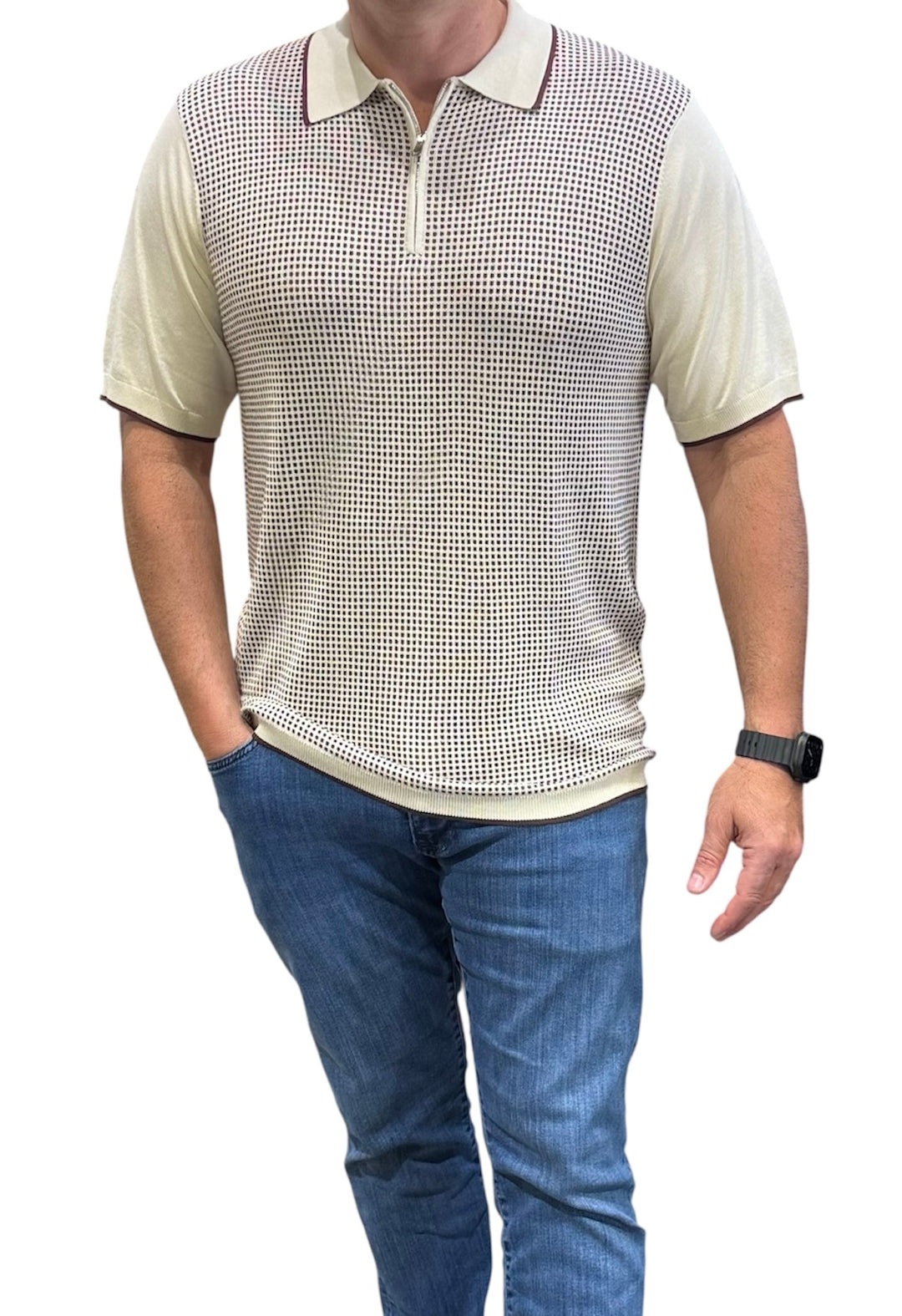 Cigar Couture Men's Polo Knit Short Sleeve Sport Shirt - PJ 1522 Cream