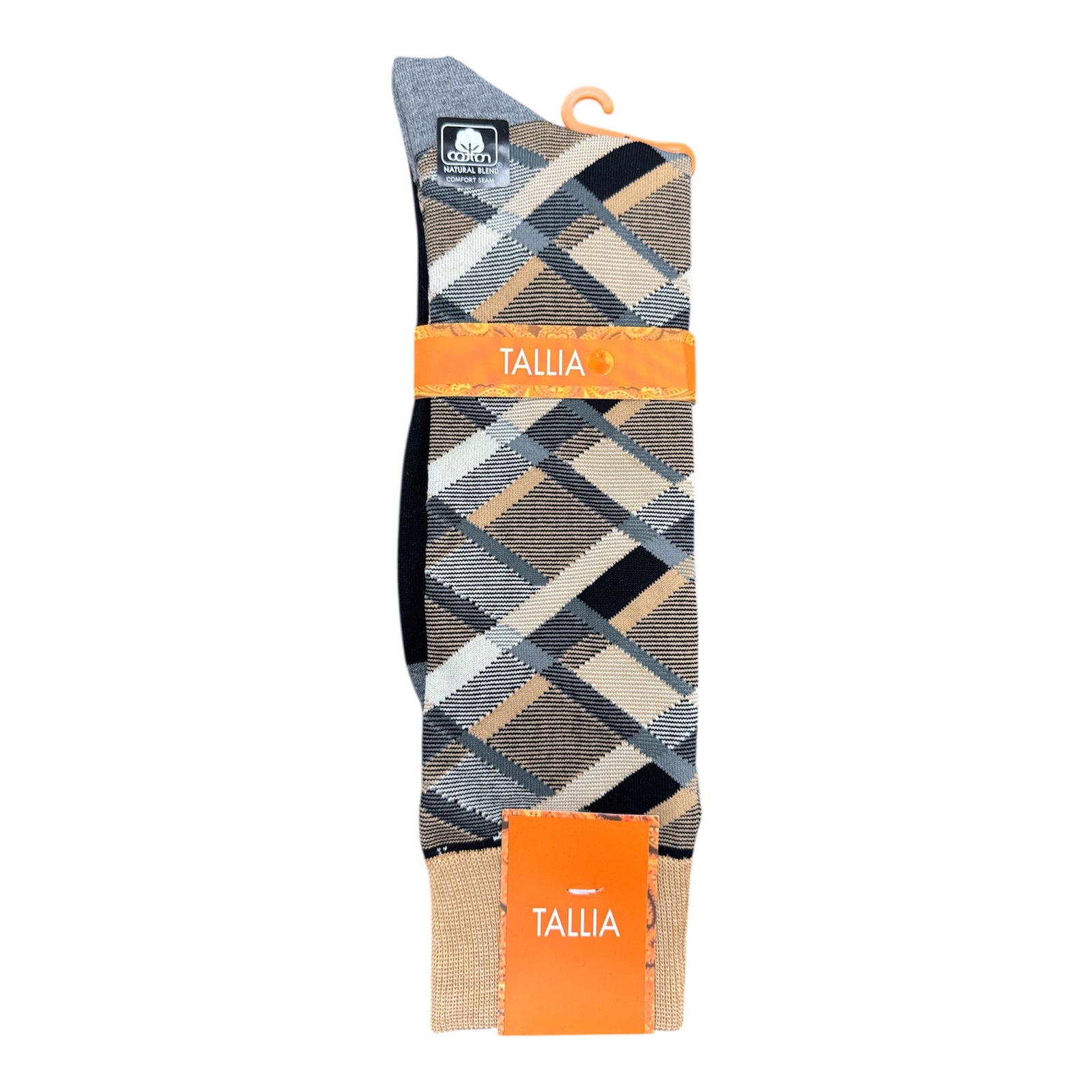 Tallia Mens Fancy Zig Zag Design Socks - socks in Blk/Beige - view 2 | New York Man Suits