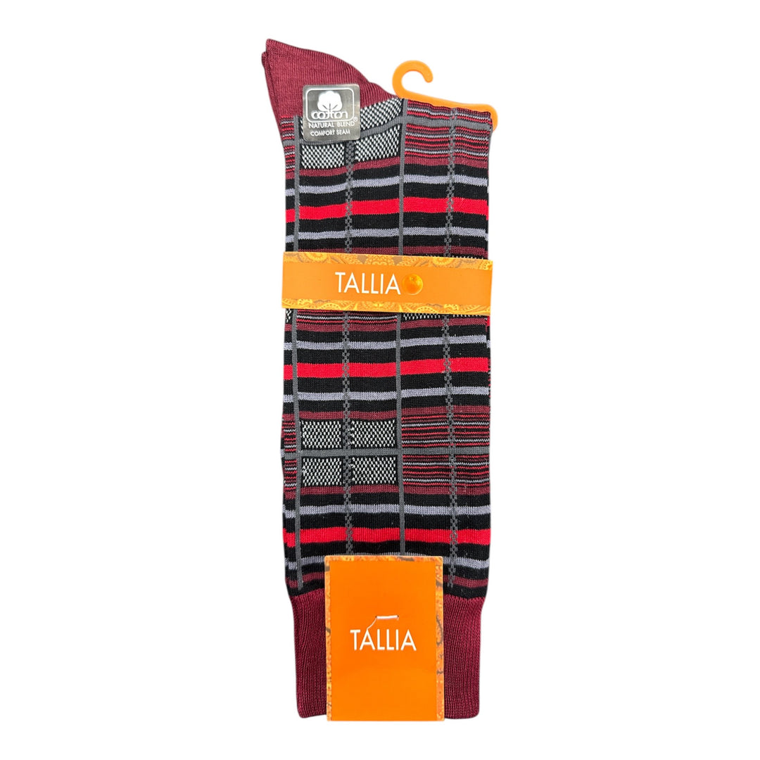 Tallia Mens Fancy Stripe Design Socks-Burgundy