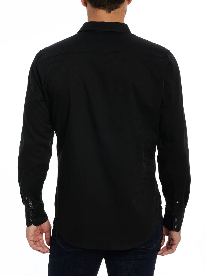 Robert Graham Highland Cotton Black Long Sleeve Woven Shirt-Black