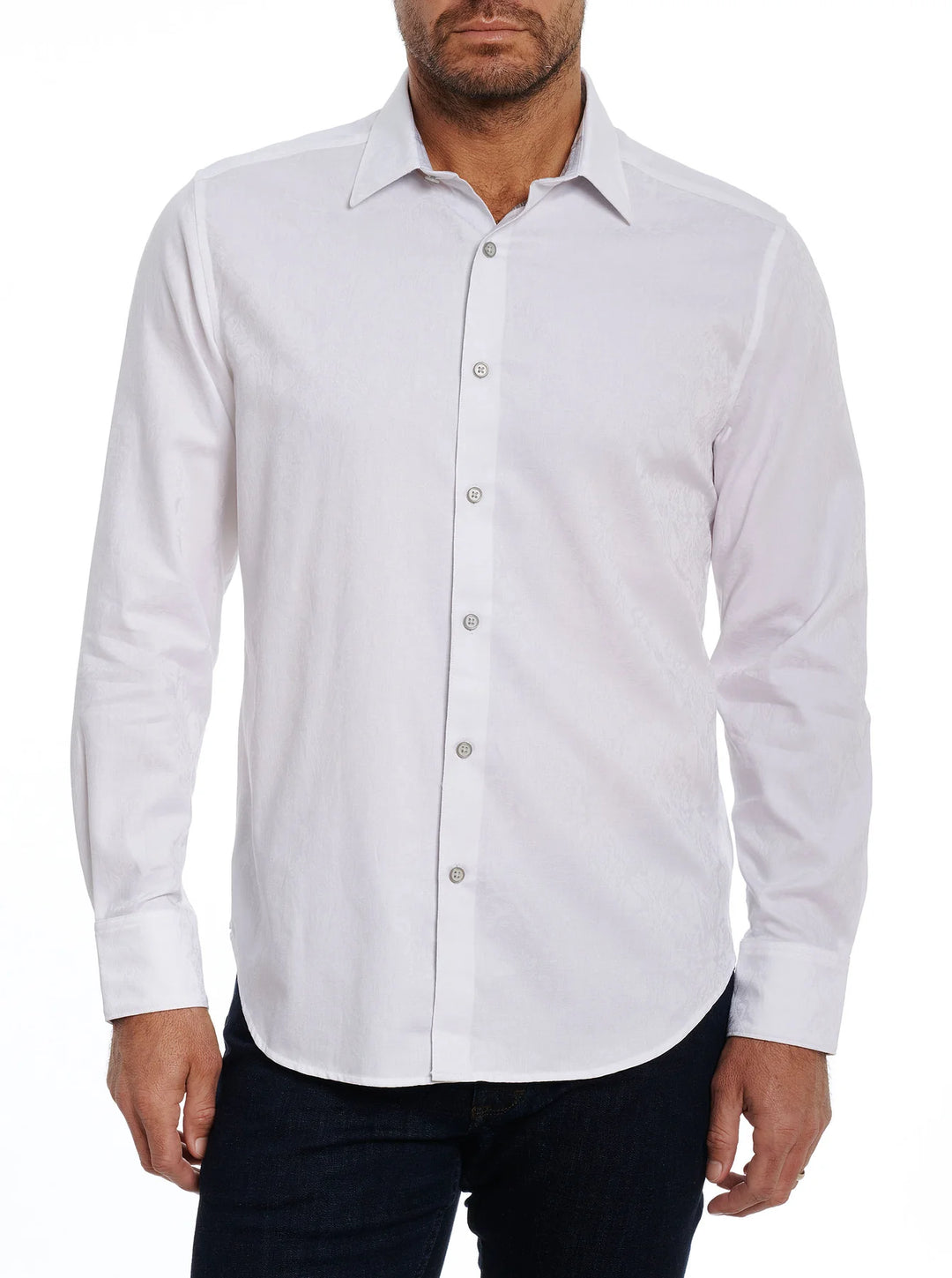 Robert Graham Highland Cotton Black Long Sleeve Woven Shirt-White