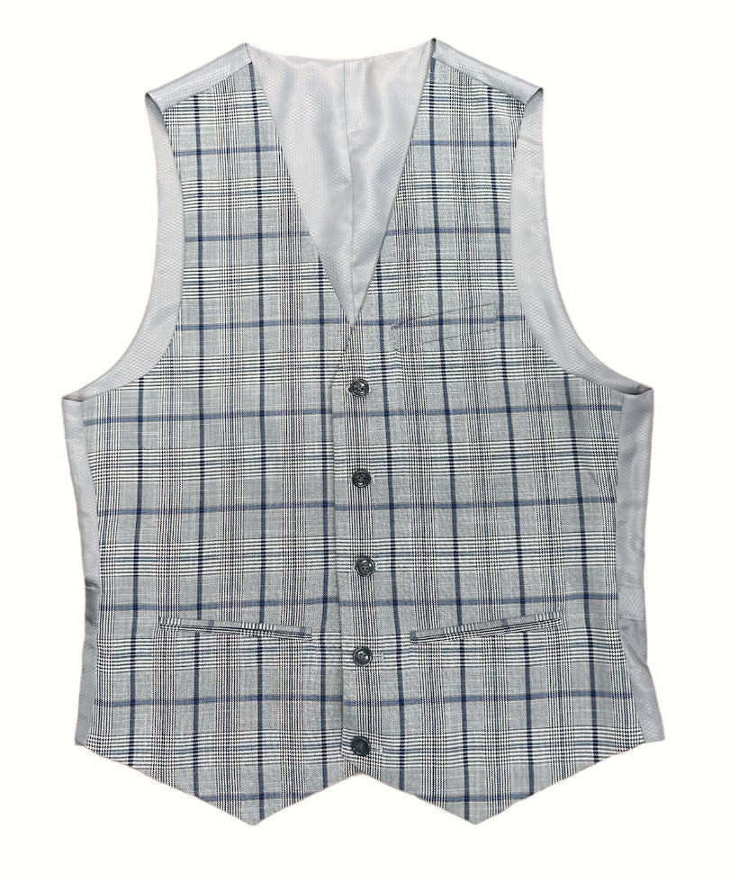 Caravelli Mens 2 Button 3 Piece Vested Windowpane Slim Fit Suit - LT. Grey Wp