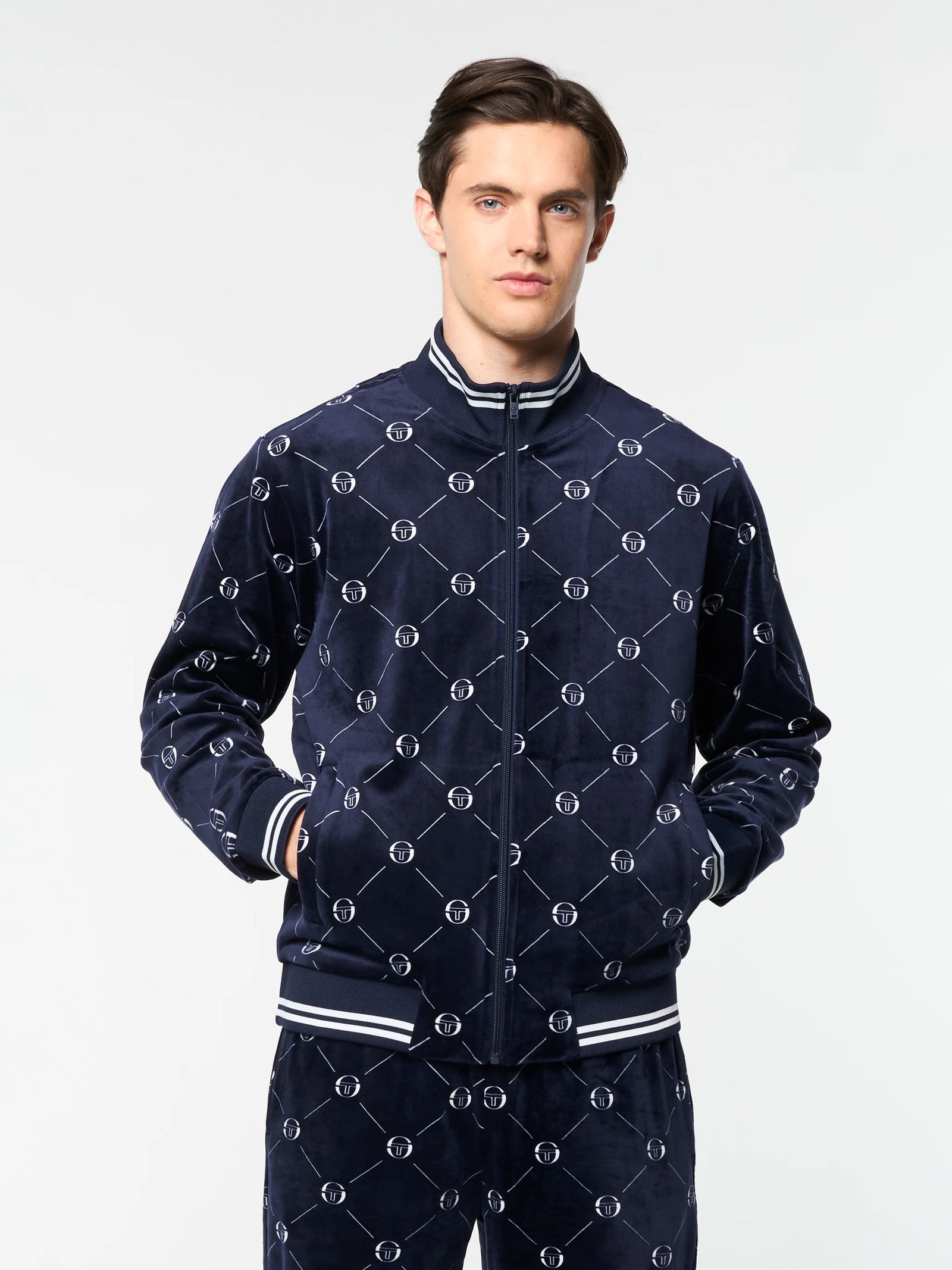 Sergio Tacchini "Cosimo" Velour Track Jacket and Matching Pants - Maritime Blue - tracksuit | New York Man Suits