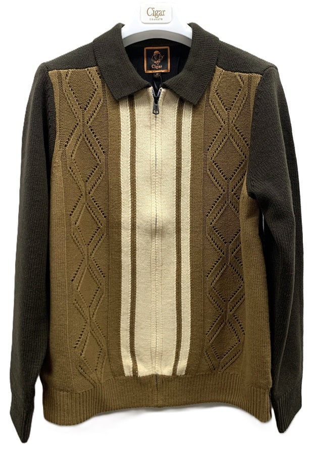 Cigar Full Zip Fancy Sweater - sweater in Black | New York Man Suits