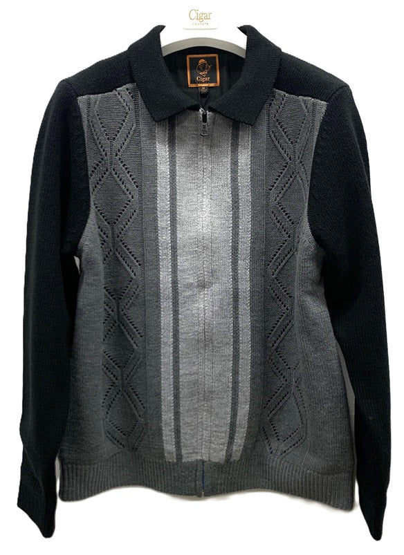 Cigar Full Zip Fancy Sweater - sweater in Black - view 2 | New York Man Suits