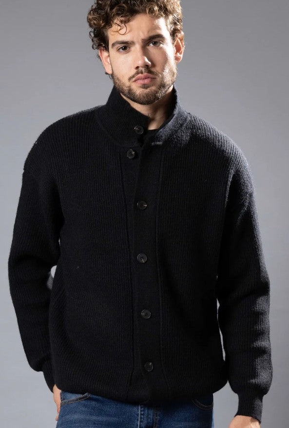 BeSpoke Mens Funnel Neck Ribbed Sweater-Black