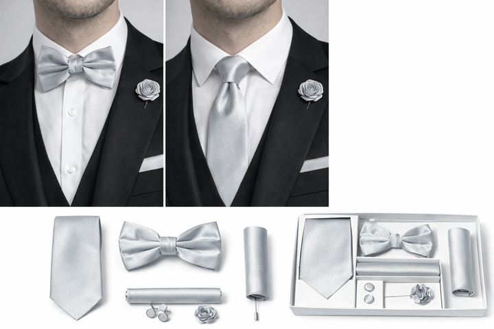 Adolfo 5-Piece Men’s Tie, Bow Tie & Cufflink Set with Flower Lapel