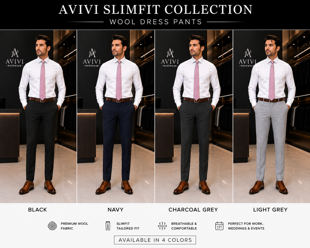 Avivi Collection Slim Fit Super Wool Dress Pants