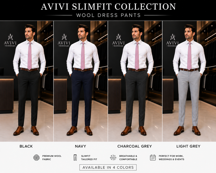Avivi Collection Slim Fit Super Wool Dress Pants