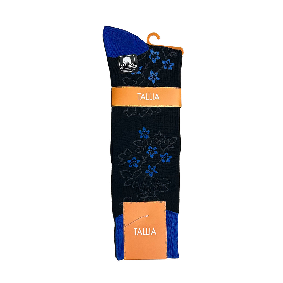 Tallia Mens Floral Design Socks - Black/Royal