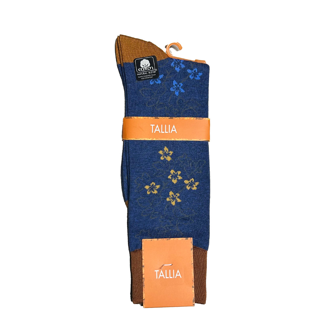 Tallia Mens Floral Design Socks - Blue/Gold