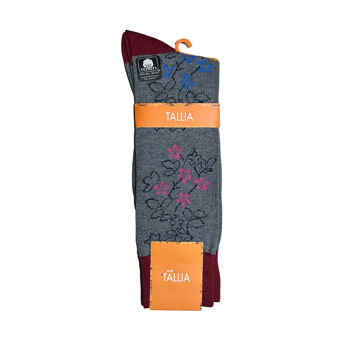 Tallia Mens Floral Design Socks - Charcoal/Pink