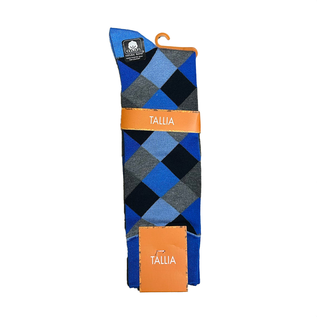 Tallia Mens Diamond Design Socks-Blue/Navy