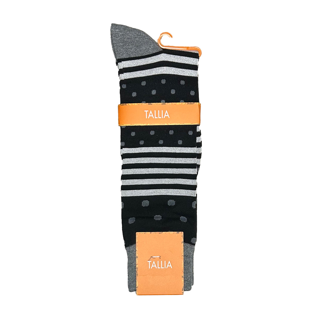 Tallia Mens Stripe Polka Dot Design Socks - Black