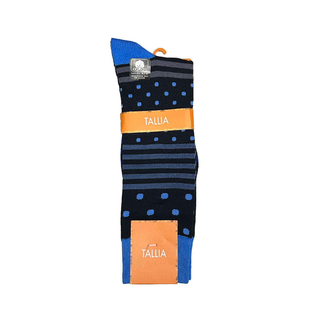 Tallia Mens Stripe Polka Dot Design Socks - Blue