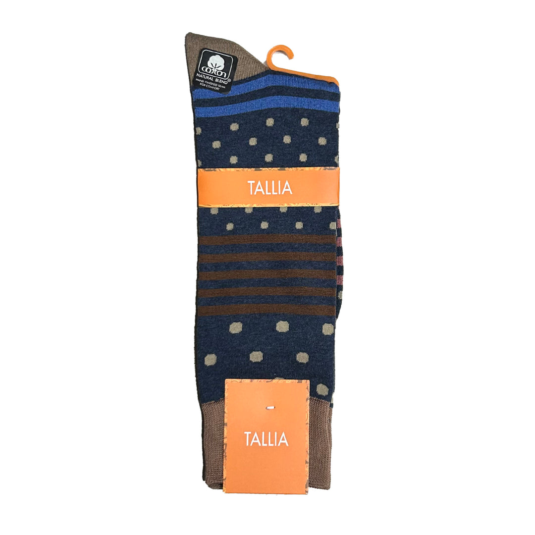 Tallia Mens Stripe Polka Dot Design Socks - Taupe/Blue