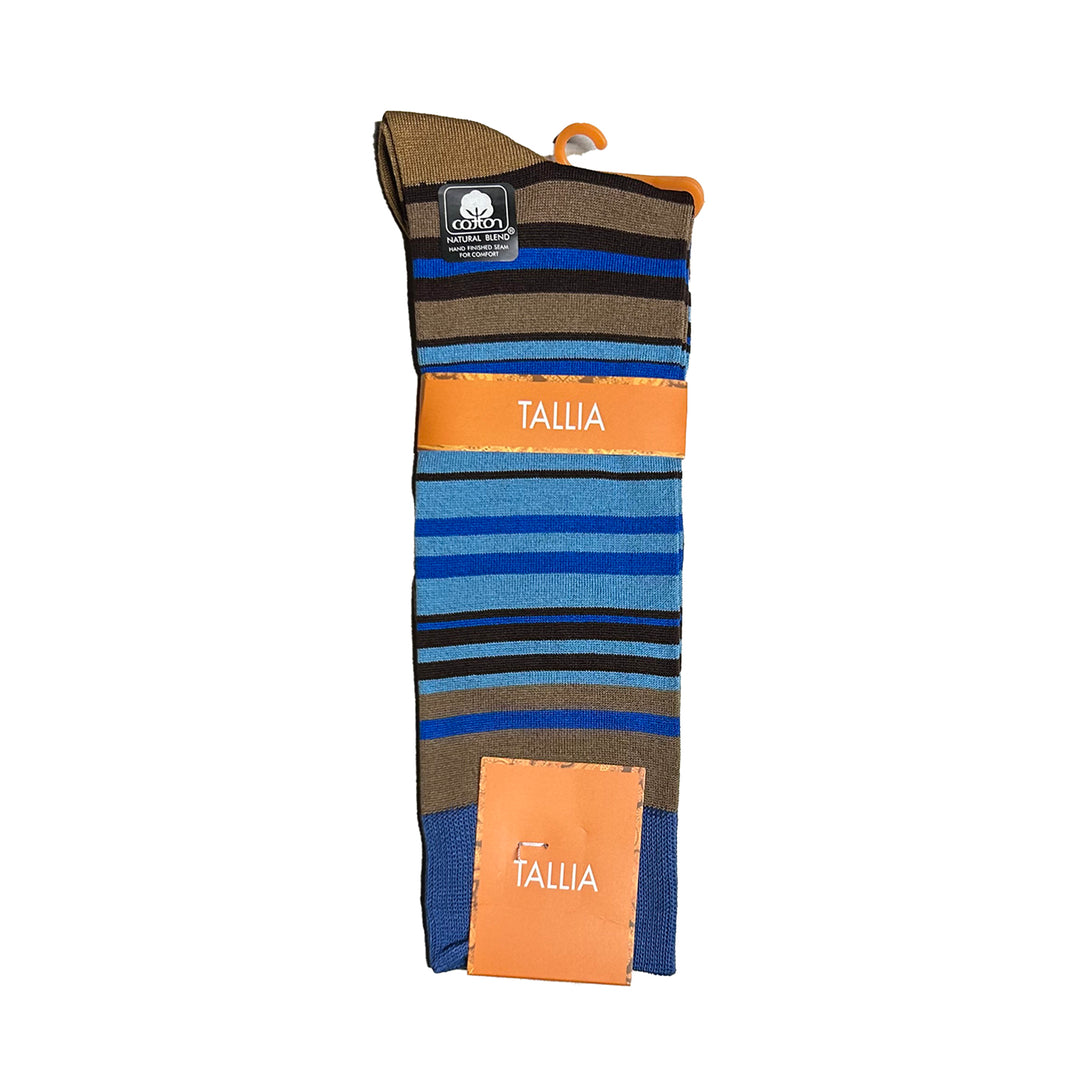 Tallia Mens Stripe Design Socks - Taupe/Blue